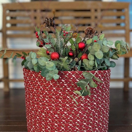 Sleighbells Woven Holiday Basket - Red Multi 16"x16"x14"