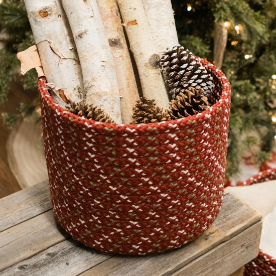 Sleighbells Woven Holiday Basket - Red Multi 16"x16"x14"