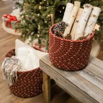 Sleighbells Woven Holiday Basket - Red Multi 16"x16"x14"