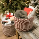 Twisted Christmas Woven Basket - Red/White 12"x12"x10"