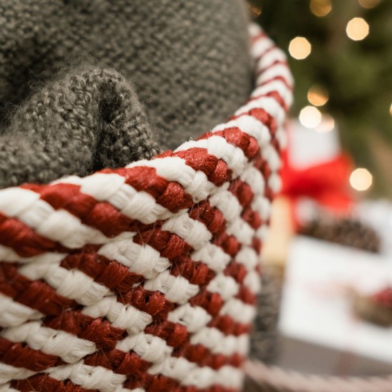 Twisted Christmas Woven Basket - Red/White 16"x16"x14"