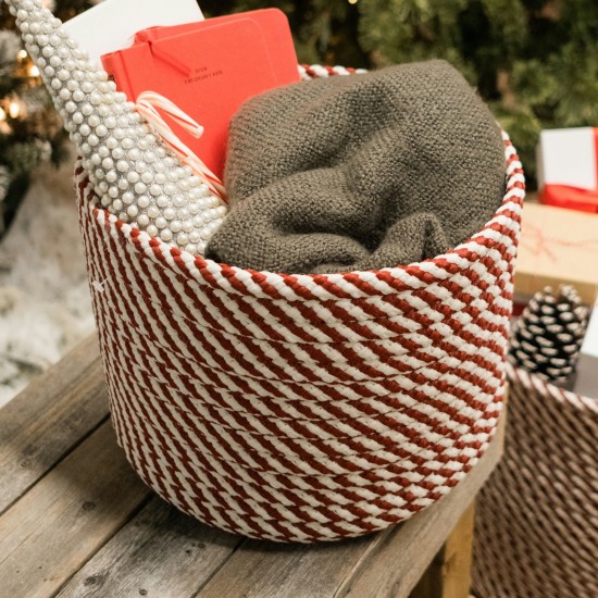 Twisted Christmas Woven Basket - Red/White 16"x16"x14"