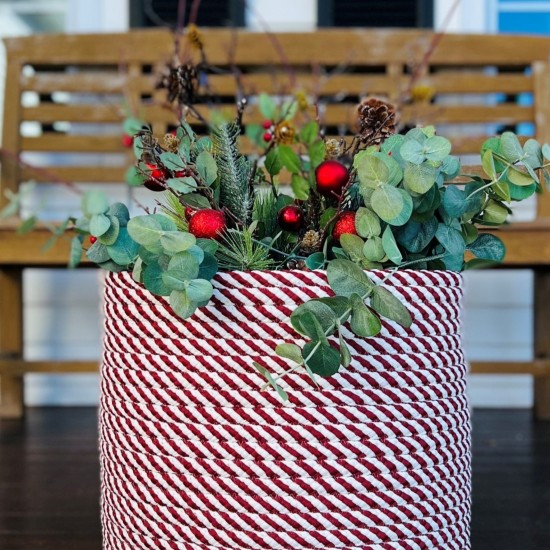 Twisted Christmas Woven Basket - Red/White 16"x16"x14"