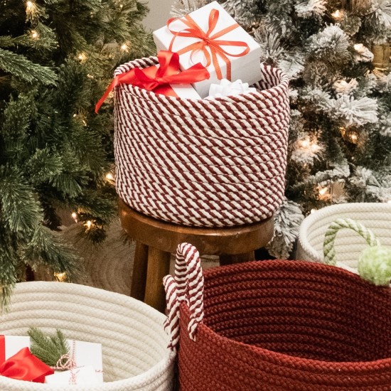 Twisted Christmas Woven Basket - Red/White 16"x16"x14"