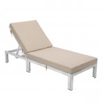 LeisureMod Chelsea Outdoor Grey Chaise Lounge Chair With Cushions, Beige