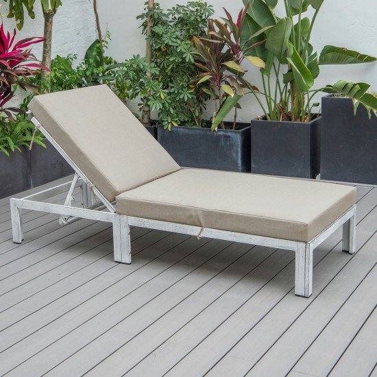 LeisureMod Chelsea Outdoor Grey Chaise Lounge Chair With Cushions, Beige