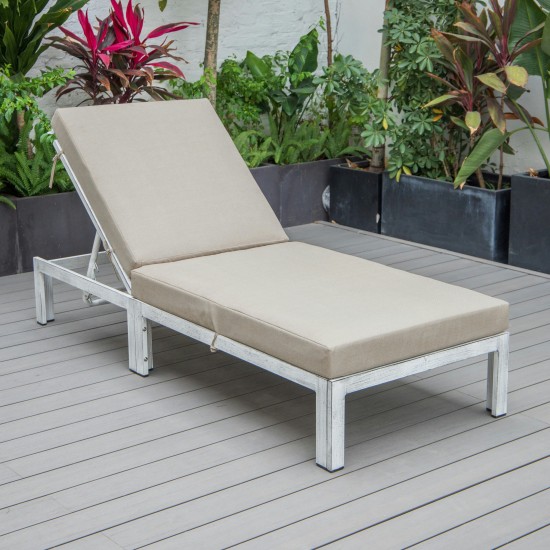 LeisureMod Chelsea Outdoor Grey Chaise Lounge Chair With Cushions, Beige