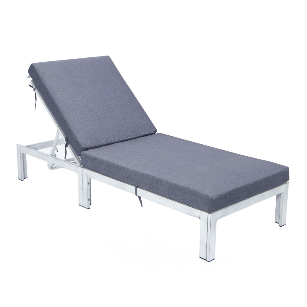 LeisureMod Chelsea Outdoor Grey Chaise Lounge Chair With Cushions, Blue