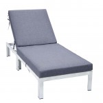 LeisureMod Chelsea Outdoor Grey Chaise Lounge Chair With Cushions, Blue