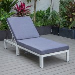 LeisureMod Chelsea Outdoor Grey Chaise Lounge Chair With Cushions, Blue