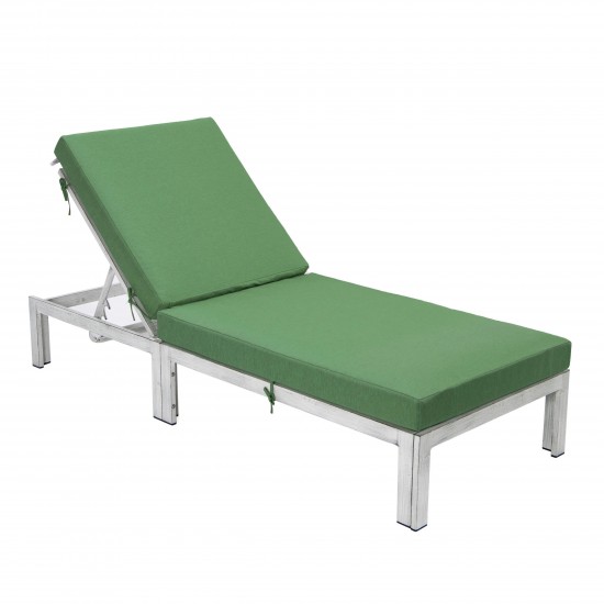 LeisureMod Chelsea Outdoor Grey Chaise Lounge Chair With Cushions, Green