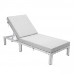 LeisureMod Chelsea Outdoor Grey Chaise Lounge Chair With Cushions, Light Grey