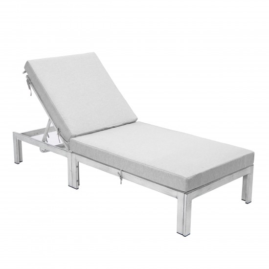 LeisureMod Chelsea Outdoor Grey Chaise Lounge Chair With Cushions, Light Grey