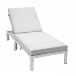 LeisureMod Chelsea Outdoor Grey Chaise Lounge Chair With Cushions, Light Grey