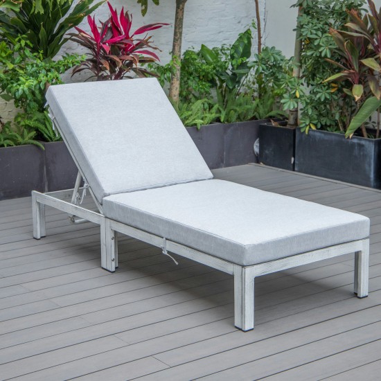 LeisureMod Chelsea Outdoor Grey Chaise Lounge Chair With Cushions, Light Grey