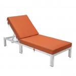 LeisureMod Chelsea Outdoor Grey Chaise Lounge Chair With Cushions, Orange