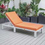 LeisureMod Chelsea Outdoor Grey Chaise Lounge Chair With Cushions, Orange