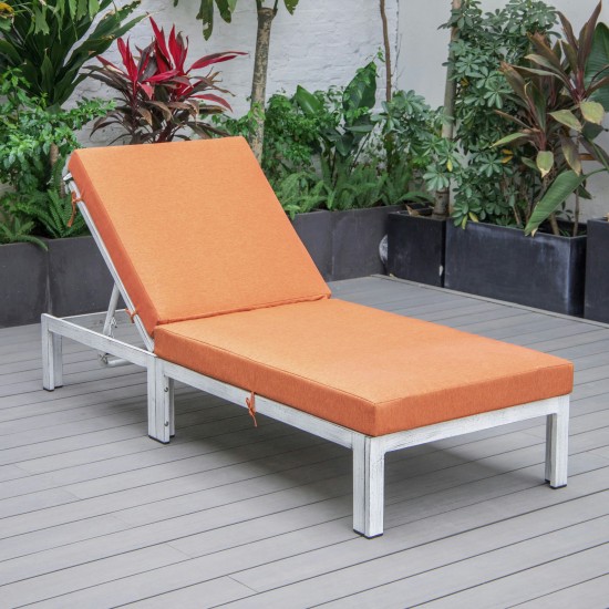 LeisureMod Chelsea Outdoor Grey Chaise Lounge Chair With Cushions, Orange