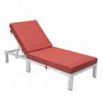 LeisureMod Chelsea Outdoor Grey Chaise Lounge Chair With Cushions, Red