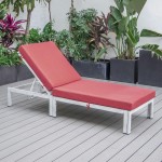 LeisureMod Chelsea Outdoor Grey Chaise Lounge Chair With Cushions, Red