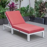 LeisureMod Chelsea Outdoor Grey Chaise Lounge Chair With Cushions, Red