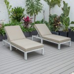 LeisureMod Chelsea Outdoor Grey Chaise Lounge Chair w/Cushions Set of 2, Beige