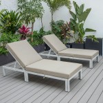 LeisureMod Chelsea Outdoor Grey Chaise Lounge Chair w/Cushions Set of 2, Beige