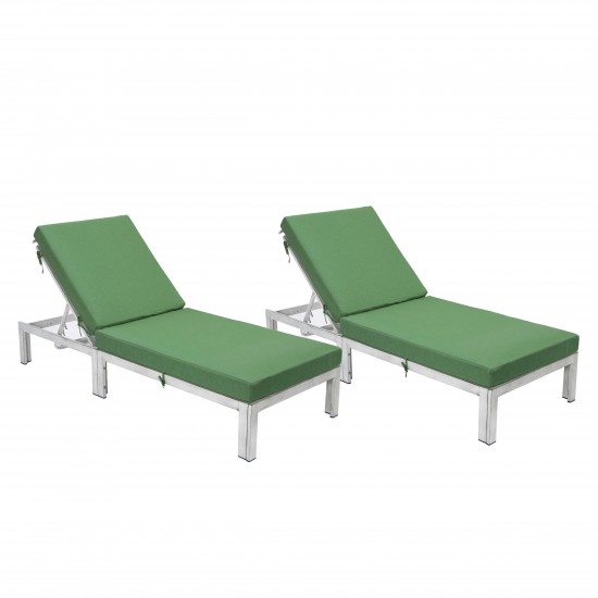 LeisureMod Chelsea Outdoor Grey Chaise Lounge Chair w/Cushions Set of 2, Green