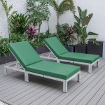 LeisureMod Chelsea Outdoor Grey Chaise Lounge Chair w/Cushions Set of 2, Green