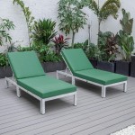 LeisureMod Chelsea Outdoor Grey Chaise Lounge Chair w/Cushions Set of 2, Green