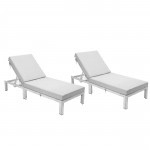 LeisureMod Chelsea Outdoor Chaise Lounge Chair w/Cushions Set of 2, Light Grey