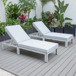 LeisureMod Chelsea Outdoor Chaise Lounge Chair w/Cushions Set of 2, Light Grey