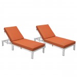 LeisureMod Chelsea Outdoor Grey Chaise Lounge Chair w/Cushions Set of 2, Orange