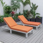 LeisureMod Chelsea Outdoor Grey Chaise Lounge Chair w/Cushions Set of 2, Orange