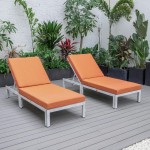 LeisureMod Chelsea Outdoor Grey Chaise Lounge Chair w/Cushions Set of 2, Orange