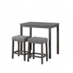 Lux Gray 3 Piece Counter Height 36" Pub Table Set with Tufted Gray Linen Stools