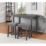 Lux Gray 3 Piece Counter Height 36" Pub Table Set with Tufted Gray Linen Stools