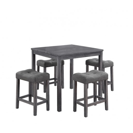 Lucian Gray 5 Piece 36" Pub Table Set with Tufted Gray Linen Stools