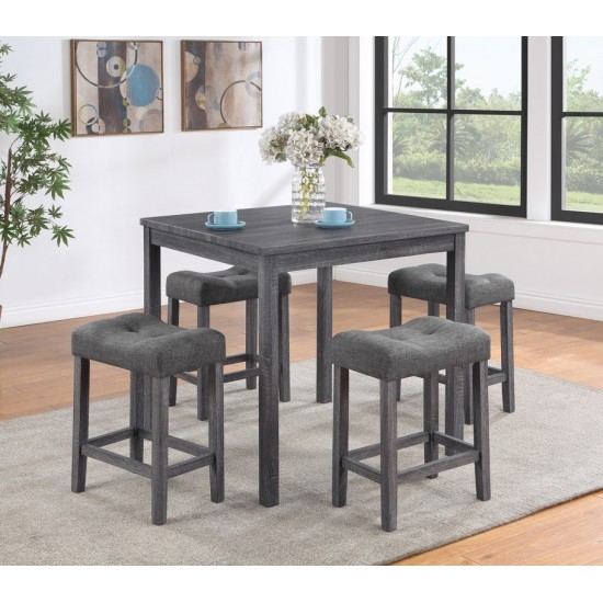 Lucian Gray 5 Piece 36" Pub Table Set with Tufted Gray Linen Stools