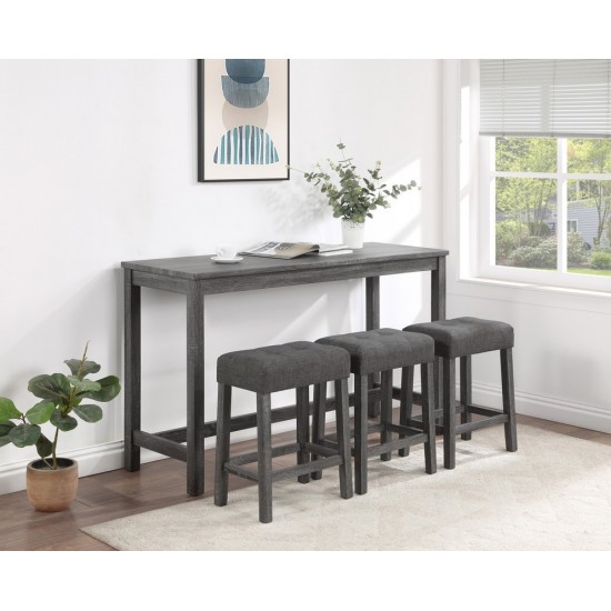 Oriana Gray 4 Piece 36" Pub Table Set with Tufted Gray Linen Stools