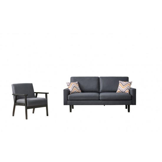 Bahamas Dark Gray Linen Sofa and Chair Set with 2 Throw Pillows