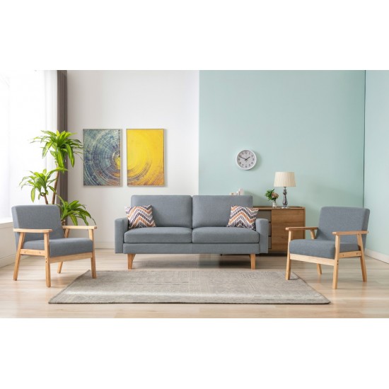 Bahamas Gray Linen Sofa and 2 Chairs with 2 Throw Pillows