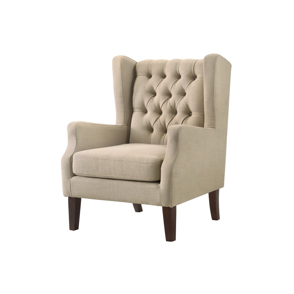 Irwin Beige Linen Button Tufted Wingback Chair