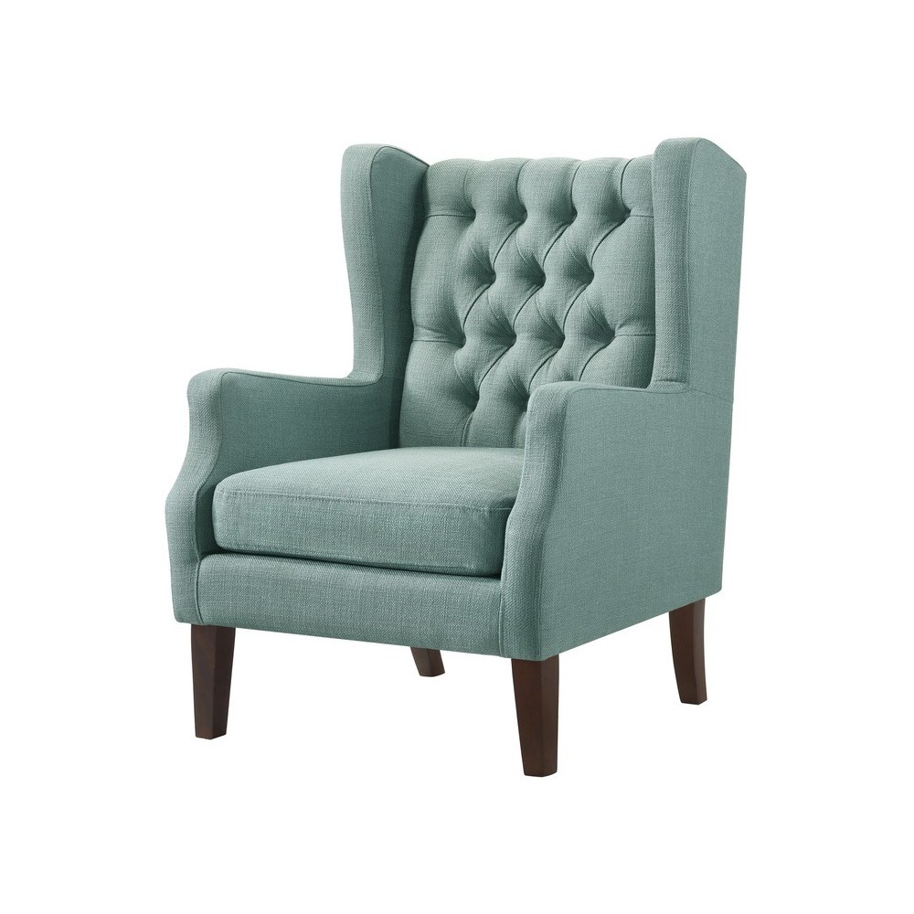 Irwin Teal Linen Button Tufted Wingback Chair