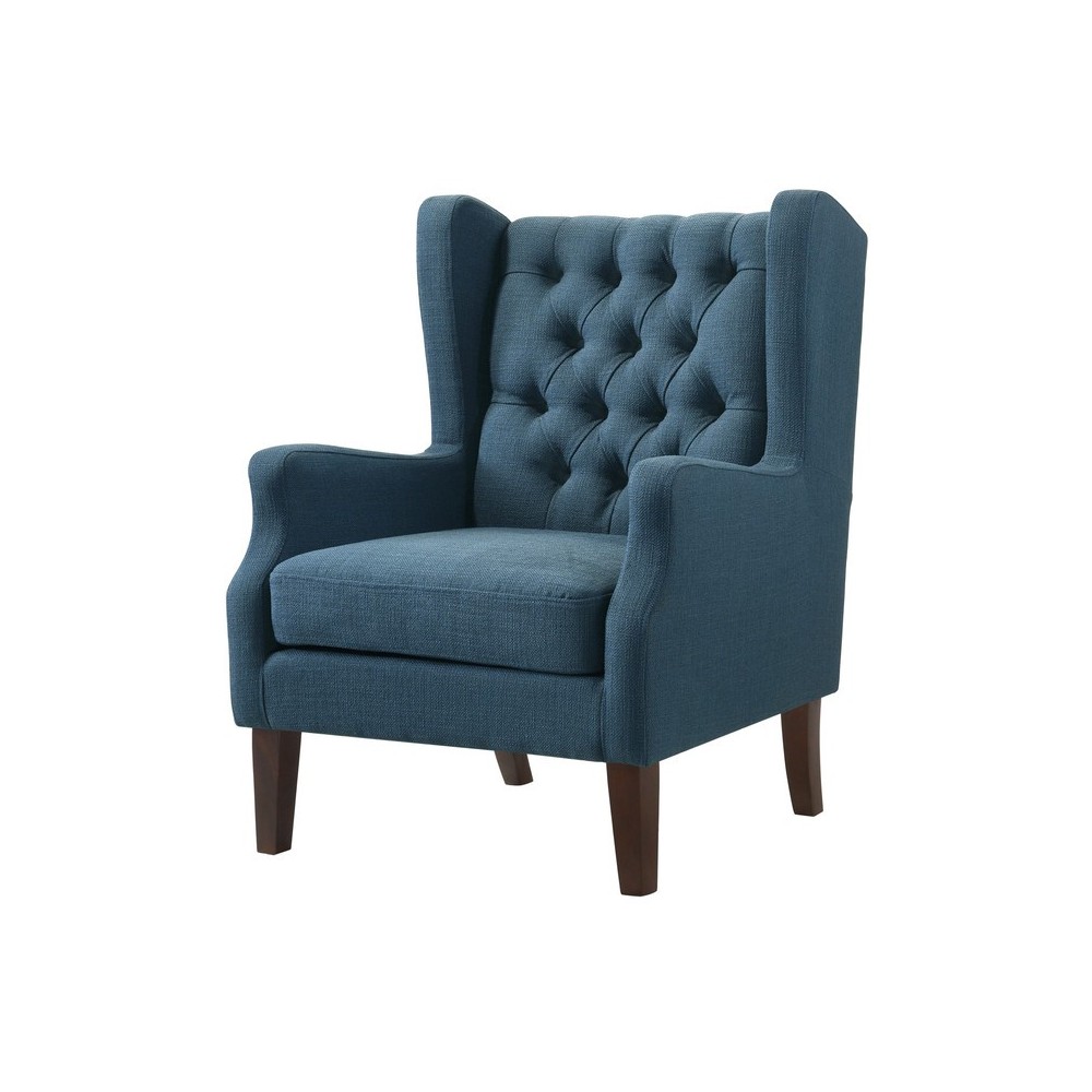 Irwin Blue Linen Button Tufted Wingback Chair