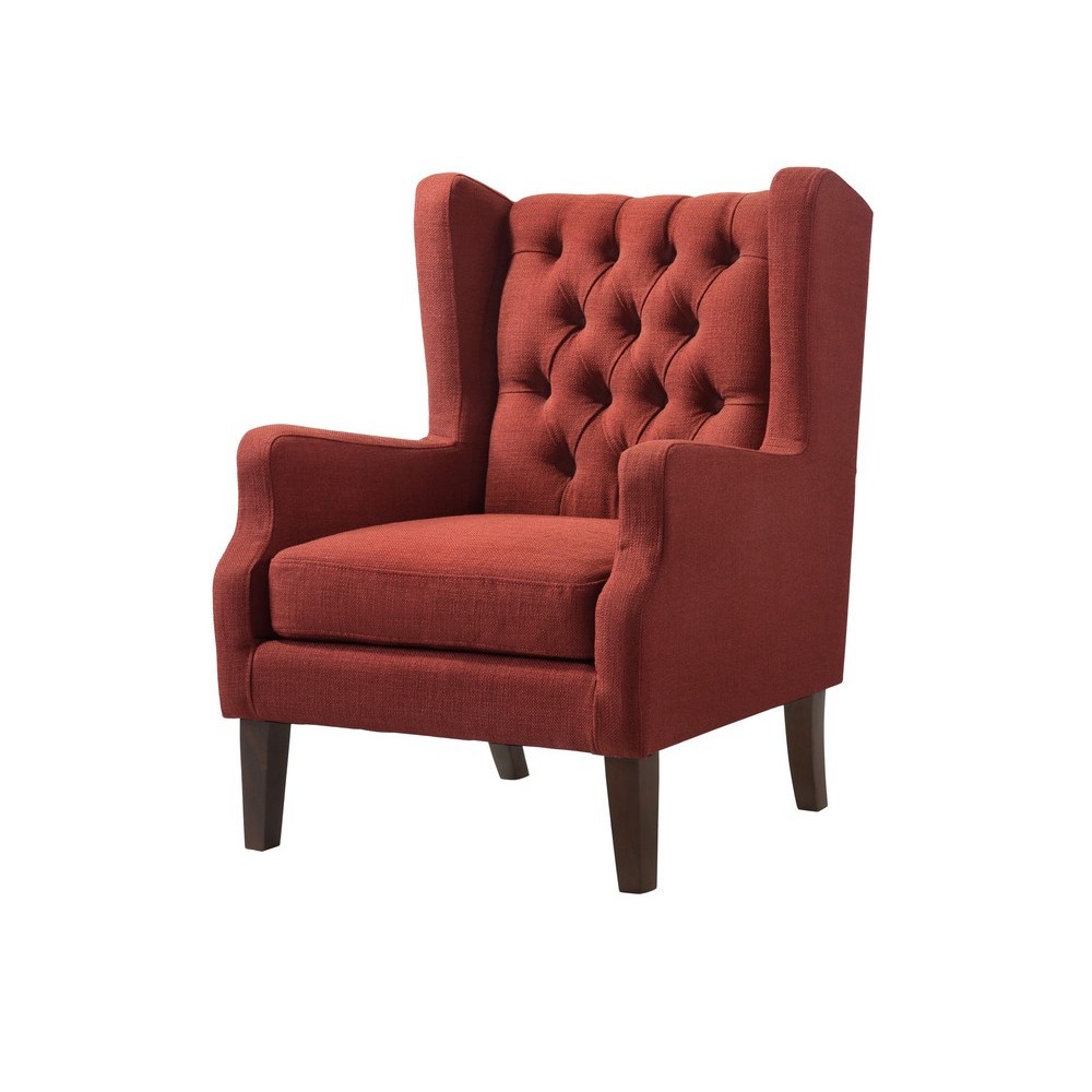 Irwin Red Linen Button Tufted Wingback Chair