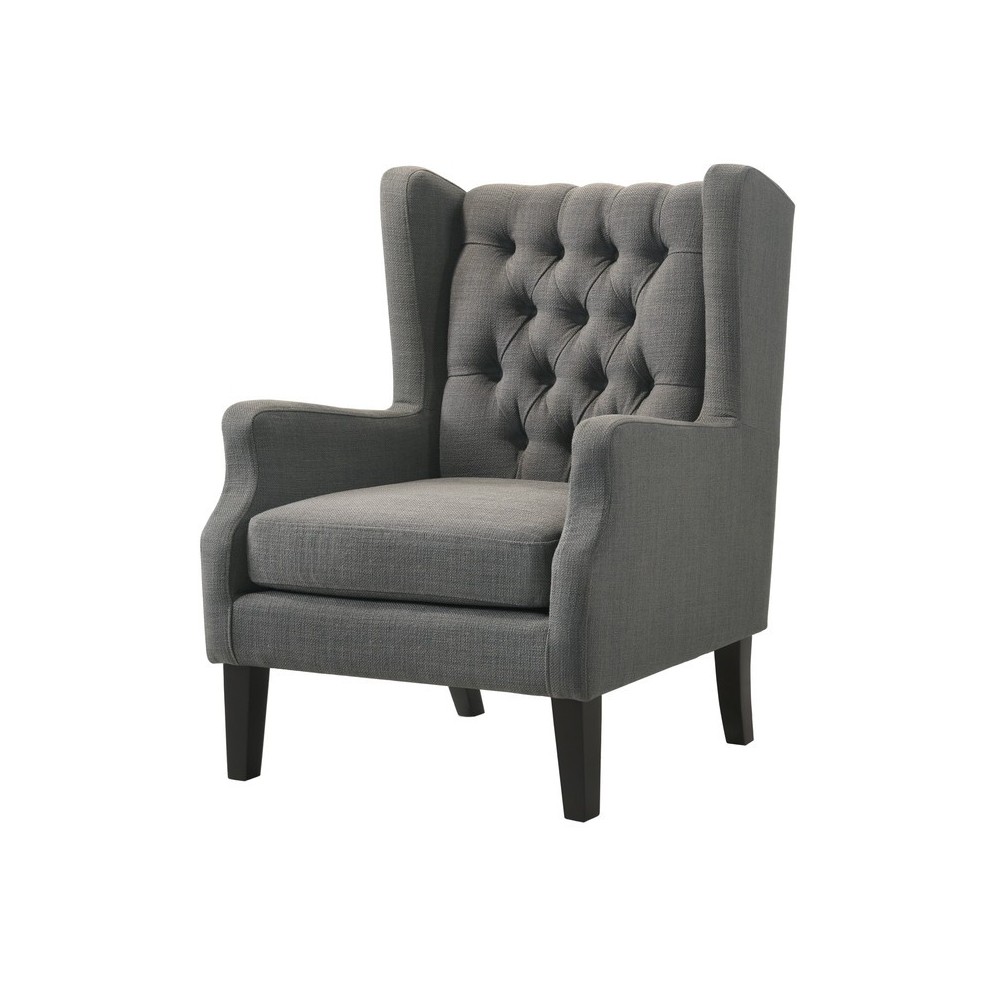 Irwin Gray Linen Button Tufted Wingback Chair