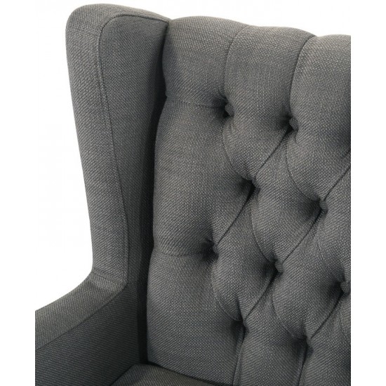 Irwin Gray Linen Button Tufted Wingback Chair