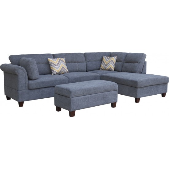 Diego Gray Fabric Sectional Sofa, Storage Ottoman, and 2 Accent Pillows