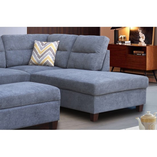 Diego Gray Fabric Sectional Sofa, Storage Ottoman, and 2 Accent Pillows